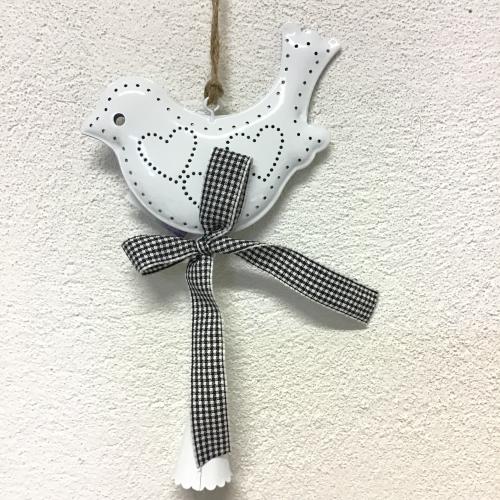 Kovový ptáček s rolničkou a mašlí 10x6cm - 0301
