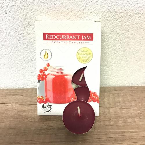 Čajová svíčka S/6ks Hoření 4H s vůní Redcurrant Jam