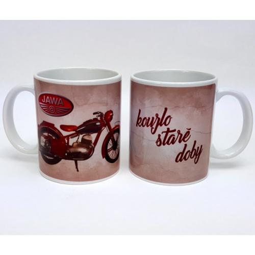 Porcelánový bílý hrnek s celo obtiskem - Motorka Jawa
