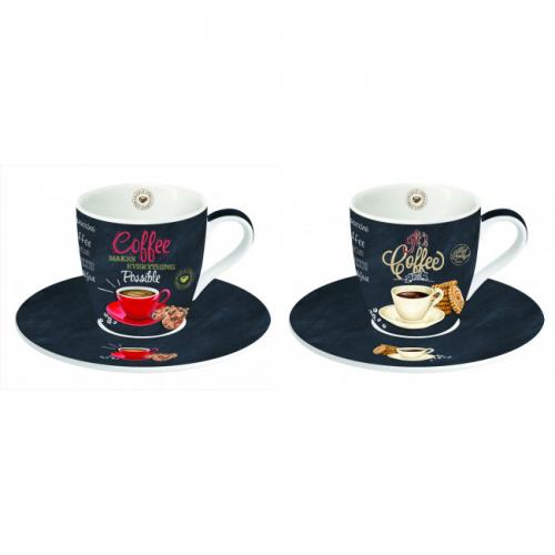 PORCELÁNOVÉ ŠÁLKY A PODŠÁLKY NA KÁVU COFFEE TIME 90ML -R1015-ICTT