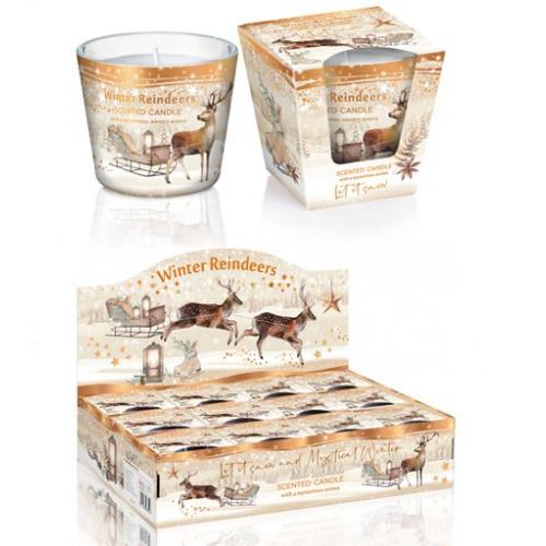 Svíčka v konickém skle 115g Winter Reindeers - Letit Snow