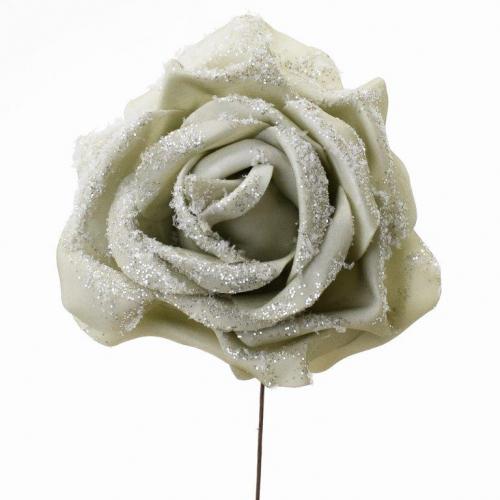Růže zasněžená zelená 13x13cm 2Ks. - 0993