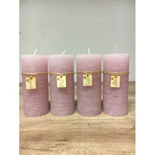 Adventní svíčky válec 140x60 sada 4ks. s dřevem - ružové
