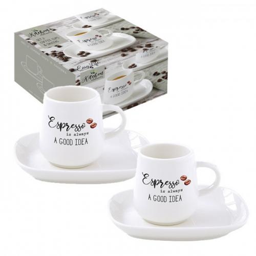 Porcelánové hrnky s podšálkem na espresso 100ml - R1905-KITE