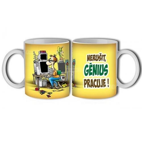 Porcelánový bílý rovný hrnek 350ml s celo obtiskem-Nerušit Genius..