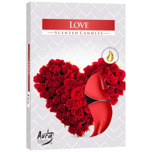Čajová svíčka S/6ks Hoření 4H s vůní - LOVE