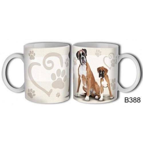 Porcelánový bílý rovný hrnek 350ml s celo obtiskem - Psi boxer