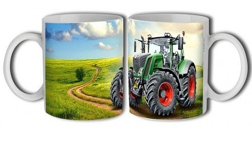 Porcelánový bílý rovný hrnek 350ml s celo obtiskem - Traktor zelený