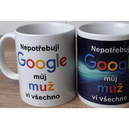 Porcelánový bílý hrnek 350ml s celo obtiskem - Google Muž