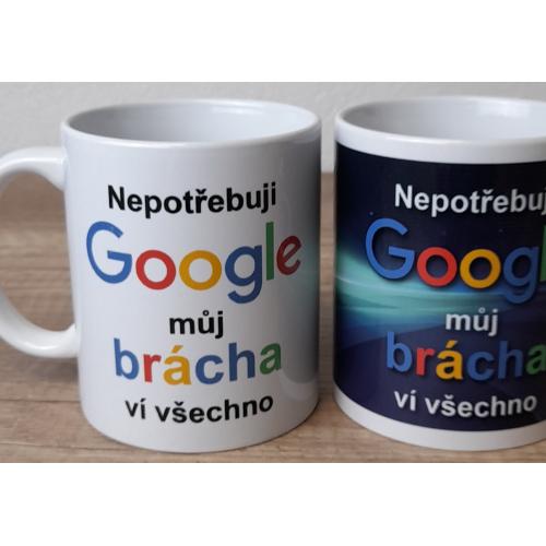 Porcelánový bílý hrnek 350ml s celo obtiskem - Google brácha