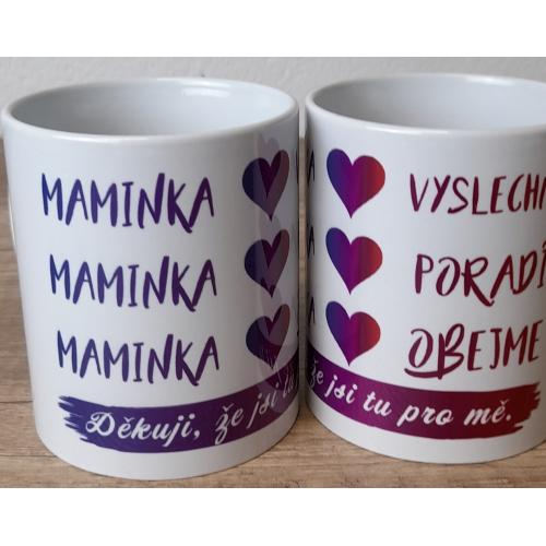 Porcelánový bílý hrnek 350ml s celo obtiskem - Maminka vyslechne