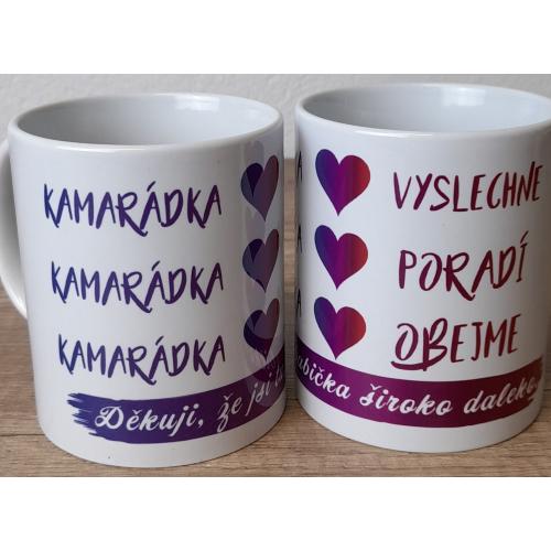 Porcelánový bílý hrnek 350ml s celo obtiskem - Kamarádka vyslechne