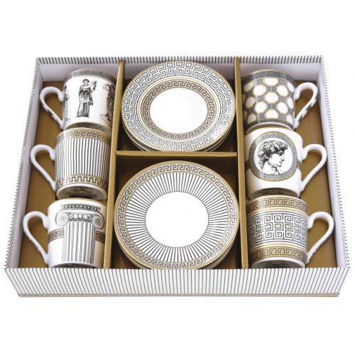 Porcelánová sada 6ks hrnků s podšálkem Palladium - R0126-PALL