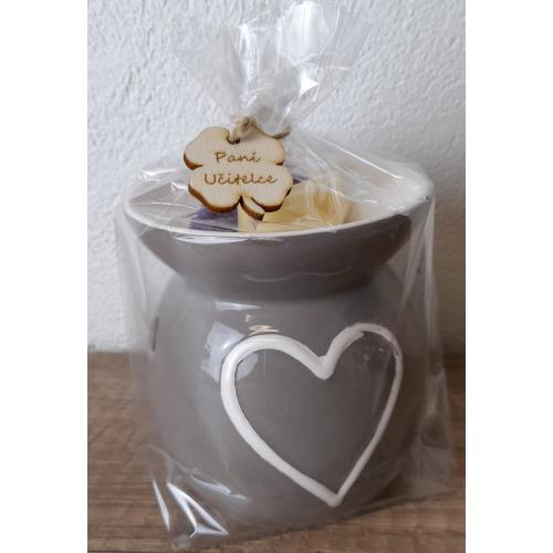 Aromalampa srdce šedá + tavný vosk 9x10 cm - Učitelka