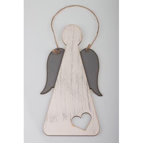 Dřevěný anděl - s výřezem srdíčka - Velký