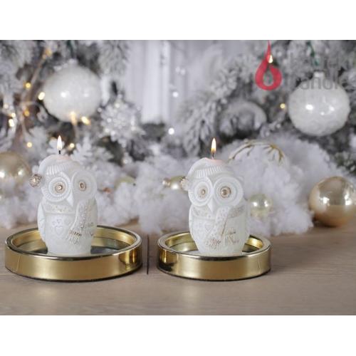 Svíčka Winter Owl figurka sova 100mm - Bílo-zlatá