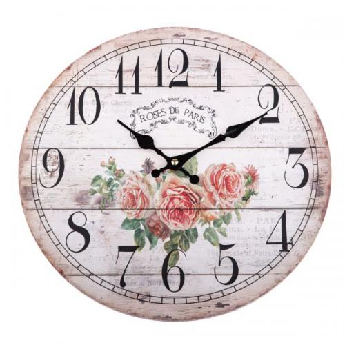 Dřevěné nástěnné hodiny 34cm - Růže