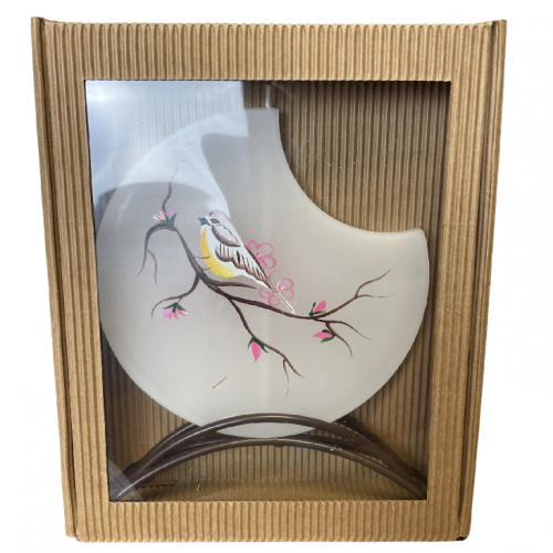 Svíčka disk v kov stojánku 17x15cm - Ptáček