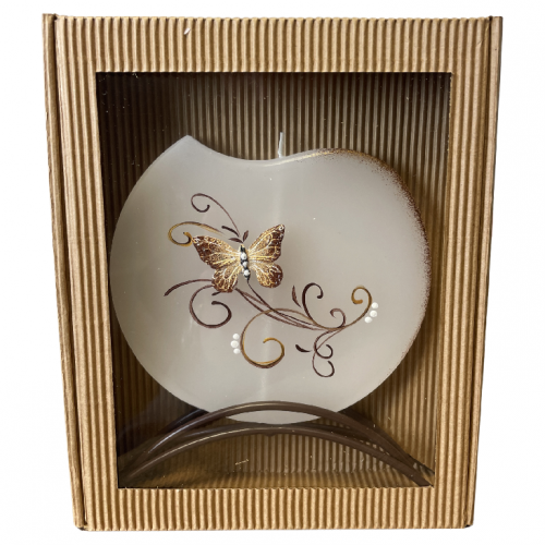 Svíčka disk v kov stojánku 17x15cm - Motýl hnědý