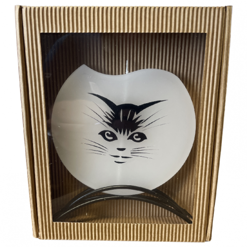 Svíčka disk v kov stojánku 17x15cm - kočka čumák