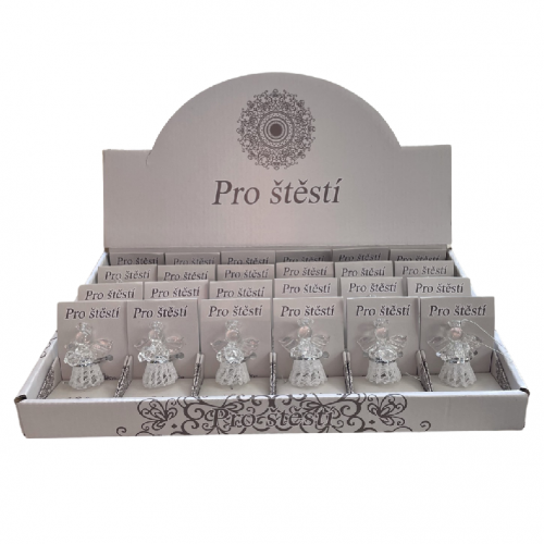 Anděl skleněný 8cm se srdcem - HU633