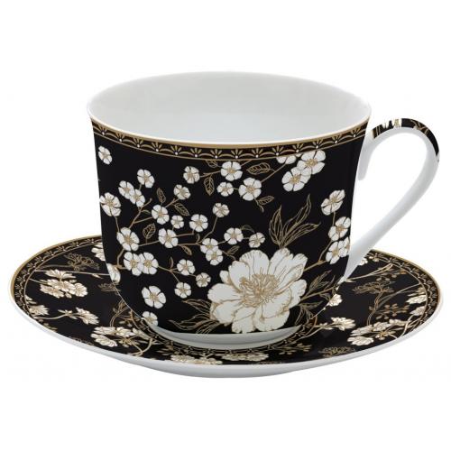 Porcelánový hrnek s podšálkem 400ml - Art Deco flowers - R1454