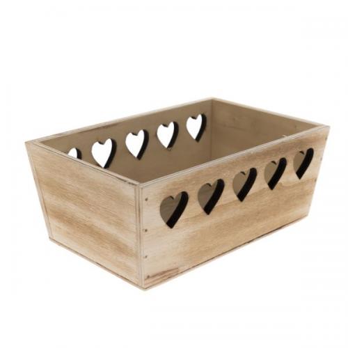 Dřevěná bedýnka 20x13 cm srdce natur - 4250