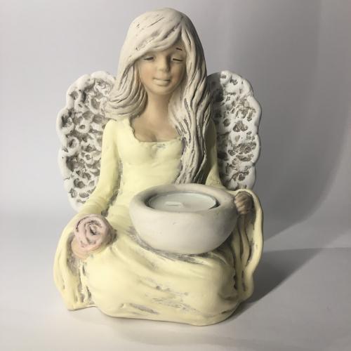 Anděl umělý kámen 20cm na čaj.svíčku - 024