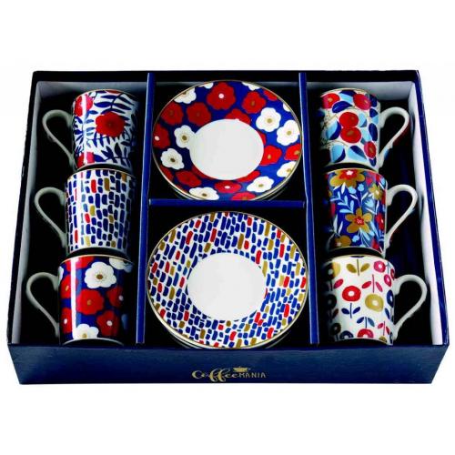 Porcelánová sada 6ks hrnků s podšálkem 100ml Flower - R0126-POWB