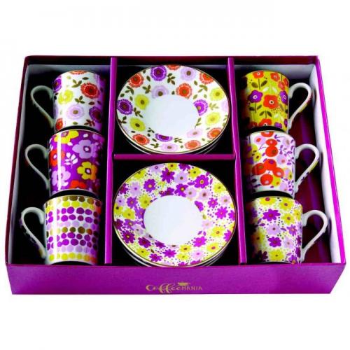 Porcelánová sada 6ks hrnků s podšálkem 100ml Flower - R0126-POWY