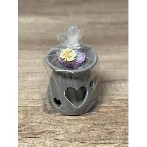 Aromalampa srdce šedá + tavný vosk 11x10cm - Pro štěstí