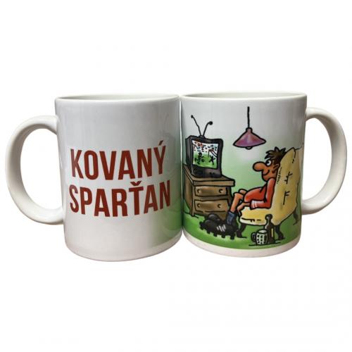 Porcelánový bílý hrnek 350ml s celo obtiskem - Kovaný sparťan TV