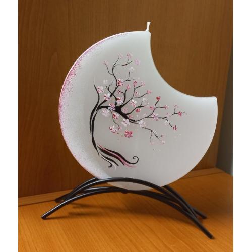 Svíčka disk v kov stojánku 17x15 cm -  strom sakura