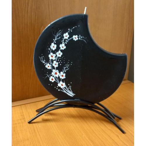 Svíčka disk v kov stojánku 17x15 cm - černá