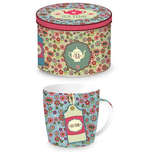 Porcelánový hrnek 350ml v plechové doze Tea modrý - R0217-TTMB