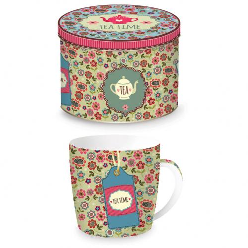 Porcelánový hrnek 350ml v plechové doze Tea zelený - R0217-TTMG