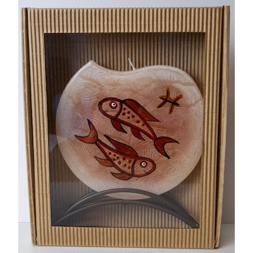 Svíčka disk v kov stojánku 17x15 cm - Ryby