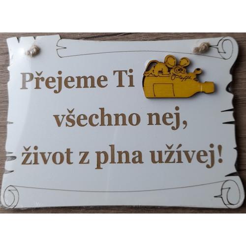 Dřevěný pergamen15x11 cm - Přejeme ti všechno nej