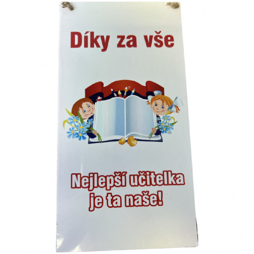 Dřevěná cedule potisk 23x12cm - učitelka kniha