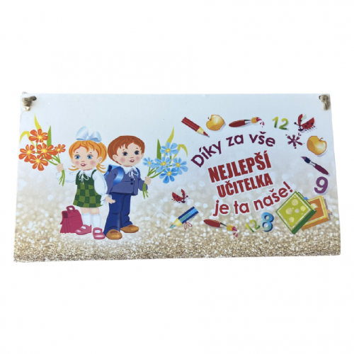 Dřevěná cedule potisk 23x12cm - Učitelka pomůcky