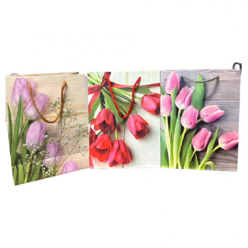 Papírová taška střední 24x18cm tulipány - 25499