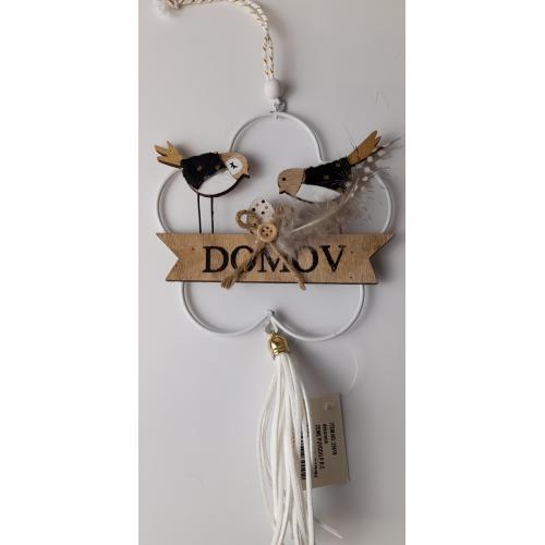 Dekorace kov a dřevo ptáček domov 30x13 cm - 23010