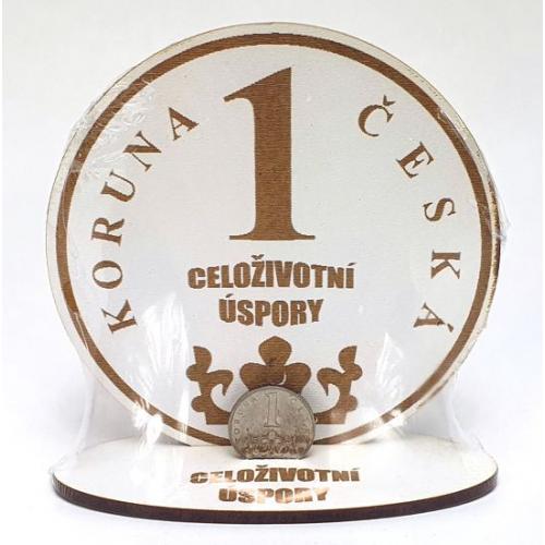 Dřevěný stojánek na 1 korunu 10x4 cm - celoživotní úspory