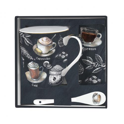 Porcelánový hrnek barista s lžíčkou a podtáckem v boxu - R1045-BRST