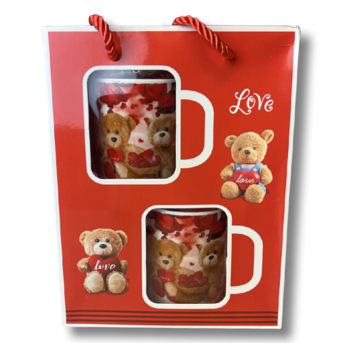 Porcelánové hrnky s/2ks s lžičkou 320ml medvídci - CH-20