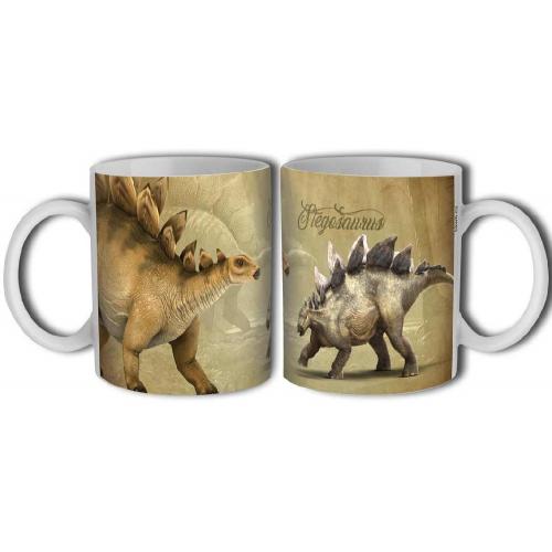 Porcelánový bílý rovný hrnek 350ml s celo obtiskem - Stegosaurus