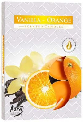 Čajová svíčka S/6ks Hoření 4H s vůní - Vanilla Orange