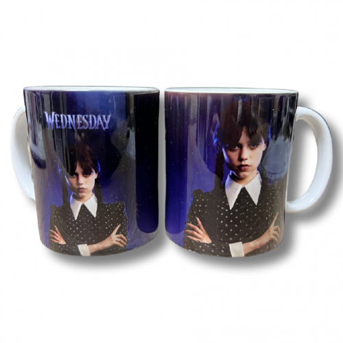 Porcelánový bílý hrnek 350ml s celo obtiskem - Wednesday nebe