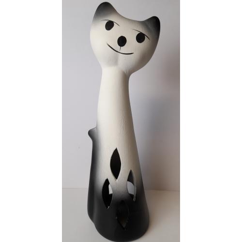 Kočka svícen bílo černá 32 cm
