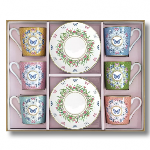 Porcelánová sada hrnků s podšálkem 100ml motýl - R0126-SPAR